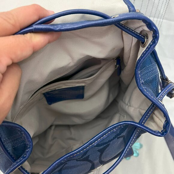 Coach Kyra Signature Logo Navy Blue Canvas Backpack F16548 - Picture 6 of 7